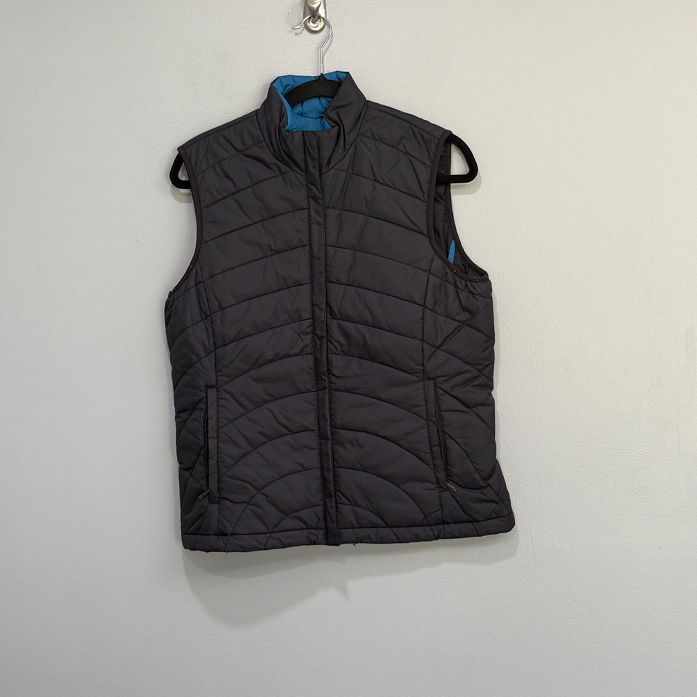 Lands End Womens Small 6-8 Quilted Puffer Vest Gray Turquoise layering fall